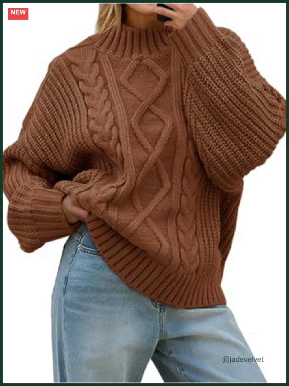 Oversized Cable Knit Turtleneck Pullover Sweater Button Up Chunky